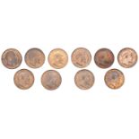 Edward VII, Halfpence (10), 1902 (2, both types), 1903-10, inclusive (S 3991, 3991A) [10]....