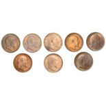 Edward VII, Pennies (8), 1902-4 inclusive, 1906-10 inclusive (S 3990) [8]. All extremely...