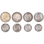 Victoria, Double-Florin (2), 1887 roman i in date, 1889, Halfcrown (2), 1888, 1897, Florin...