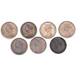 Victoria, Halfpence (7), 1862, 1874h, 1884, 1886, 1887, 1888, 1890 (S 3956, 3957) [7]. Good...