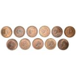 George V, Pennies (11), 1927-32 inclusive, 1934, 1935 (2), 1936 (2) (S 4054, 4055) [11]....