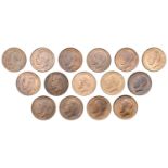 George V, Pennies (15), 1911-16 inclusive, 1917 (3), 1918-22 inclusive, 1926 (S 4051) [15]....