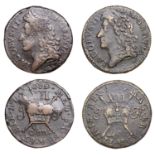 Ireland, James II, Gunmoney coinage, Shillings (2), 1689 Jan:, 5.54g/12h, 1689 Dec,...