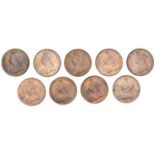 Victoria, Pennies (9), 1895-1901 (S 3961) [9]. Extremely fine or better &pound;50-&pound;70