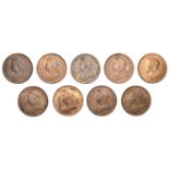 Victoria, Halfpence (9), 1895, 1896, 1897, 1899, 1900, 1901 (4) (S 3962) [9]. Extremely...