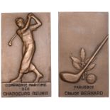 FRANCE, Joueur de Golf, 1936, a bronze award plaque by P.-A. Morlon, male golfer having...