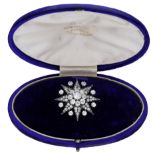 A diamond star brooch / hair pin, circa 1890, with central cluster, set throughout with old...