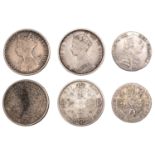 George III, Shilling, 1787, with sem&eacute;e of hearts (ESC 2129; S 3746); Victoria, Florins...