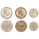 Austria, Franz Joseph I, Florins (2), 1870a, 1878a, Quarter-Florin, 1858a, all Vienna (KM...