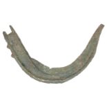 Bronze Age, Sickle blade, c. 800 BC, crescent shape tapering blade with a flat underside,...