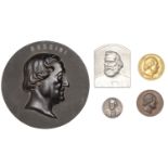 Italy, Giuseppe Verdi, 1901, a silver medal after C. Pfeuffer and Loos, bust three-quarters...
