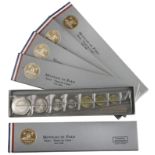 France, Fifth Republic, specimen Sets (5), all 1967, comprising 10 Francs to Centime, Paris...