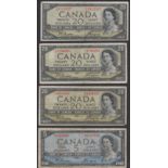 Bank of Canada, $5, 1954, prefix G/C, $20, 1954, prefixes C/E (2), D/E, all Beattie and...
