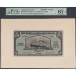 The Royal Bank of Canada, Grenada, obverse and reverse proofs for $5, 3 January 1938,...
