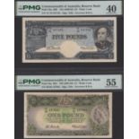 Reserve Bank of Australia, 10 Shillings, &pound;1 and &pound;5, ND (1960-65), prefixes AG/89, HJ/56.