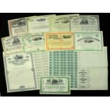 A Mixed Group of American Railway Share Certificates (9), a mortgage bond, and a deferred...