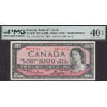 Bank of Canada, $1000, 1954 (1973), serial number A/K 0621754, Lawson and Bouey signatures,...