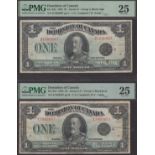 Dominion of Canada, $1 (2), 2 July 1923, serial numbers D1698907 and E7663687, Campbell and...