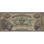 Ontario Bank, Canada, counterfeit $10, 1st November 1870, serial number 33179, two...
