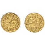Henry VII (1485-1509), Half-Angel, type V, mm. pheon [1504-7], Archangel Michael slaying...