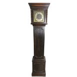 AN OAK CASED GRANDMOTHER CLOCK 8 inch brass dial with silvered chapter ring, in a flat top case with