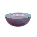 A MURANO STUDIO GLASS BOWL in vibrant turquoise and purple tones 18.4cm wide