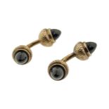 A PAIR OF FRENCH AGATE CUFFLINKS BY GAÉTAN DE PERCIN, the double sided cufflinks designed as