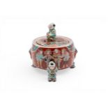 A JAPANESE KUTANI 'BLACK SHIP' TRIPOD KORO AND COVER MEIJI PERIOD (1868-1912) the domed cover