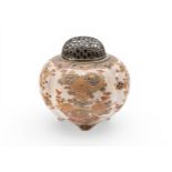 A GOOD JAPANESE SATSUMA KORO WITH SILVER COVER MEIJI PERIOD (1868-1912) Signed Shibuyasan (渋谷山), the