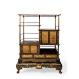 A FINE JAPANESE GOLD-LACQUER CABINET ON STAND MEIJI PERIOD (1868-1912) with an arrangement of open