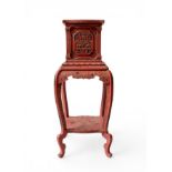 A JAPANESE 'URISHI' LACQUER JARDINIERE STAND MEIJI PERIOD (1868-1912) the square form sides carved