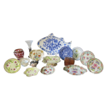 A LARGE FISH FORM SERVING DISH BY BROWN, WESTHEAD & MOORE Blue Onion pattern, with impressed mark to