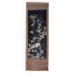 A JAPANESE EMBROIDERED SCROLL, KAKEMONO MEIJI PERIOD (1868-1912) depicting a hawk preparing to swoop