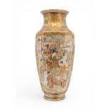 A LARGE JAPANESE SATSUMA VASE HATTORI WORKSHOPS, MEIJI PERIOD (1868-1912) of hexagonal baluster