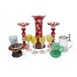 A MIXED GROUP OF BOHEMIAN GLASS 19TH/20TH CENTURY the lot includes a large ruby glass vine decorated