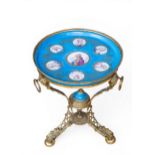 A SEVRES SIDE TABLE the circular porcelain top decorated with portraits of the kings and queens of