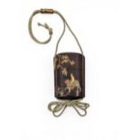 A JAPANESE FOUR CASE LACQUER INRO LATE EDO / MEIJI PERIOD finely worked with playful monkeys in