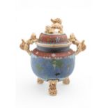 A LARGE JAPANESE SATSUMA A TOTAI SHIPPO KORO AND COVER LATE MEIJI PERIOD the domed cover and handles