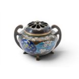 A JAPANESE CLOISONNE KORO AND COVER MEIJI PERIOD (1868-1912)  decorated in coloured enamels with