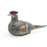 A JAPANESE KUTANI KORO AND COVER MEIJI PERIOD (1868-1912) modelled as a pheasant 27cm long