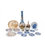 A MIXED GROUP OF JAPANESE CERAMICS 19TH/20TH CENTURY the lot includes a large Meiji period bottle