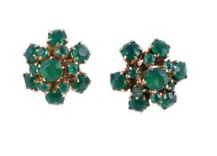 A PAIR OF CHRYSOPRASE CLUSTER EARRINGS