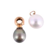 TWO CULTURED PEARL PENDANTS