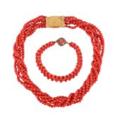 Y A CORAL BEAD NECKLACE AND SIMILAR BRACELET