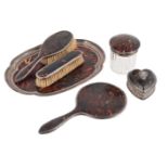 Y A SILVER MOUNTED AND TORTOISESHELL FIVE PIECE DRESSING TABLE SET