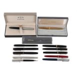 PARKER, TWELVE FOUNTAIN PENS AND A PROPELLING PENCIL