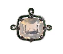 A QUARTZ, DIAMOND AND ENAMEL DRESS RING