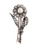 A LATE VICTORIAN PEARL AND DIAMOND FLOWER BROOCH
