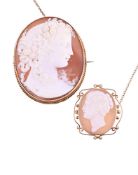 TWO VICTORIAN SHELL CAMEOS IN BROOCH SETTINGS