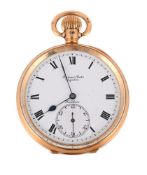 WALTHAM, AN 18 CARAT GOLD KEYLESS WIND OPEN FACE POCKET WATCH